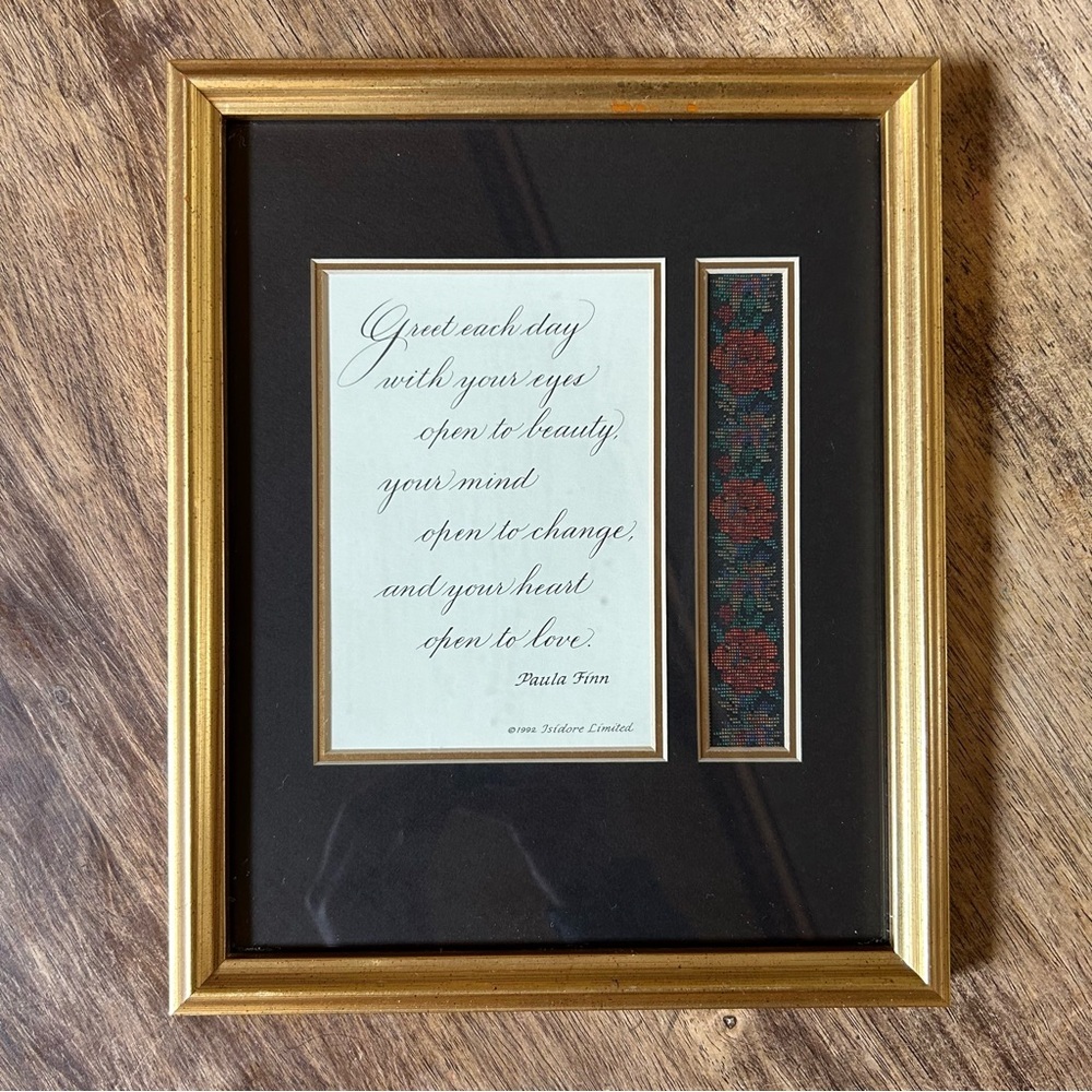 GREET EACH DAY Needlework ISIDORE LIMITED Numbered Framed Matted Vintage Decor